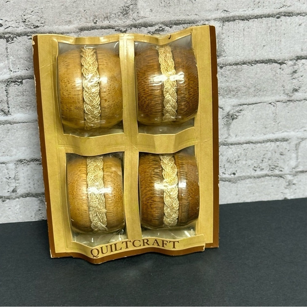 Wood Napkin Rings Quilt Craft Set of 4 Boho Modern Chic New in Package